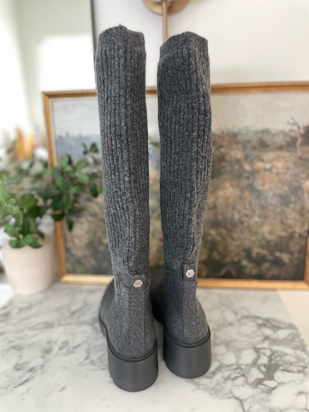 Vivaia Eduarda Knee High Wool Tall Boots Chunky Rich Gray Water Repellent $249 - Picture 2 of 13